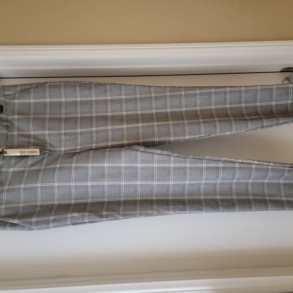 Coco + Carmen Gray Plaid Women's Pants L/XL